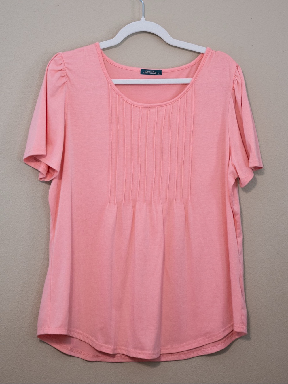 Pink Puff Sleeve Pintuck Knit Top XL